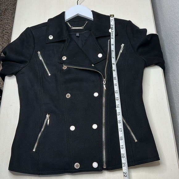 WHBM Faux Suede Vegan Moto Jacket Black with Gold Tone Zippers and Snaps Size 2 - Picture 15 of 16